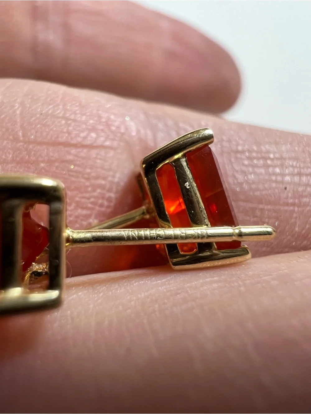 Vintage 14k Gold Orange Rectangular Stud Earrings